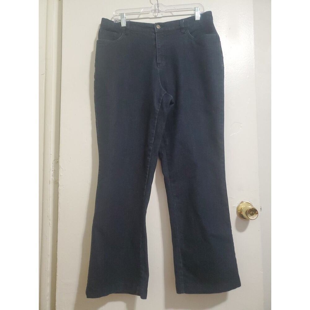 D&Co pull on jeans women plus size 14 straight stretch high rise denim dark blue